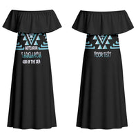 Aotearoa Atua Tangaroa Personalised Couples Matching Off Shoulder Maxi Dress and Long Sleeve Button Shirt Maori God Of The Sea Taniko Motifs LT14 - Polynesian Pride