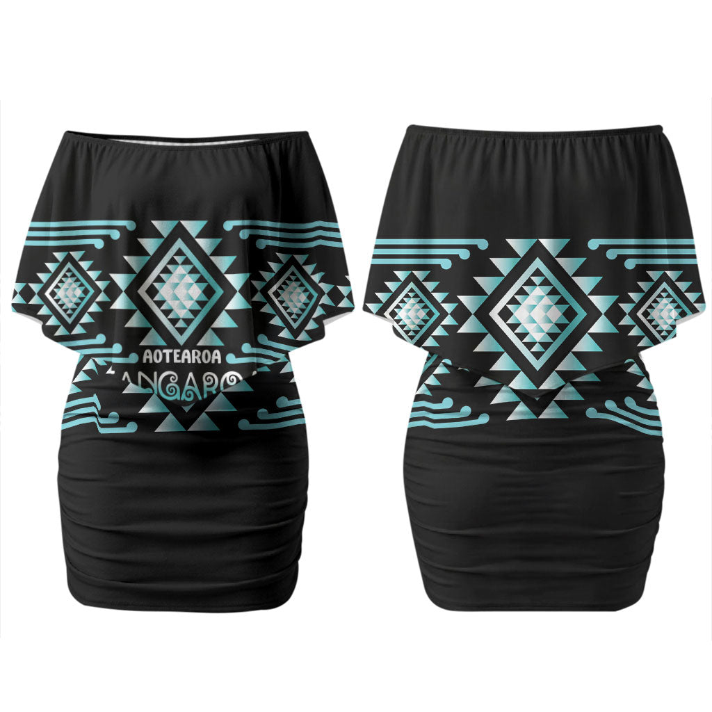 Aotearoa Atua Tangaroa Personalised Couples Matching Off Shoulder Short Dress and Long Sleeve Button Shirt Maori God Of The Sea Taniko Motifs LT14 - Polynesian Pride