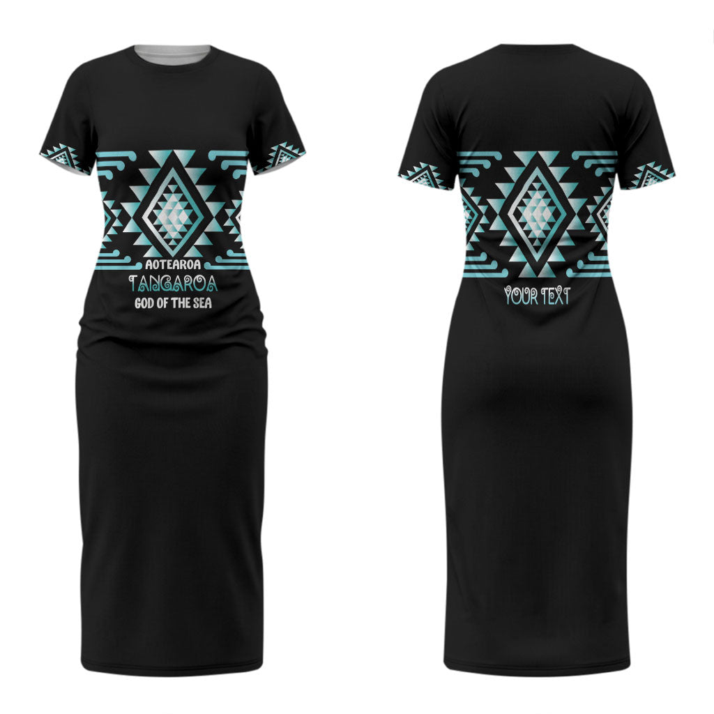 Aotearoa Atua Tangaroa Personalised Couples Matching Short Sleeve Bodycon Dress and Hawaiian Shirt Maori God Of The Sea Taniko Motifs LT14 - Polynesian Pride