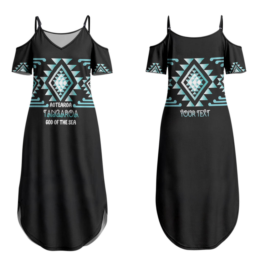 Aotearoa Atua Tangaroa Personalised Couples Matching Summer Maxi Dress and Long Sleeve Button Shirt Maori God Of The Sea Taniko Motifs LT14 - Polynesian Pride
