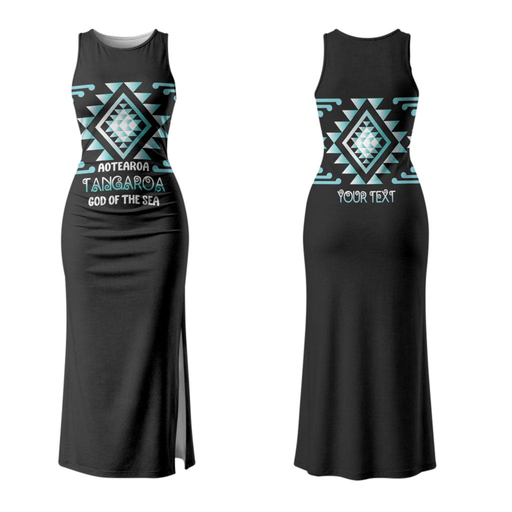 Aotearoa Atua Tangaroa Personalised Couples Matching Tank Maxi Dress and Long Sleeve Button Shirt Maori God Of The Sea Taniko Motifs LT14 - Polynesian Pride