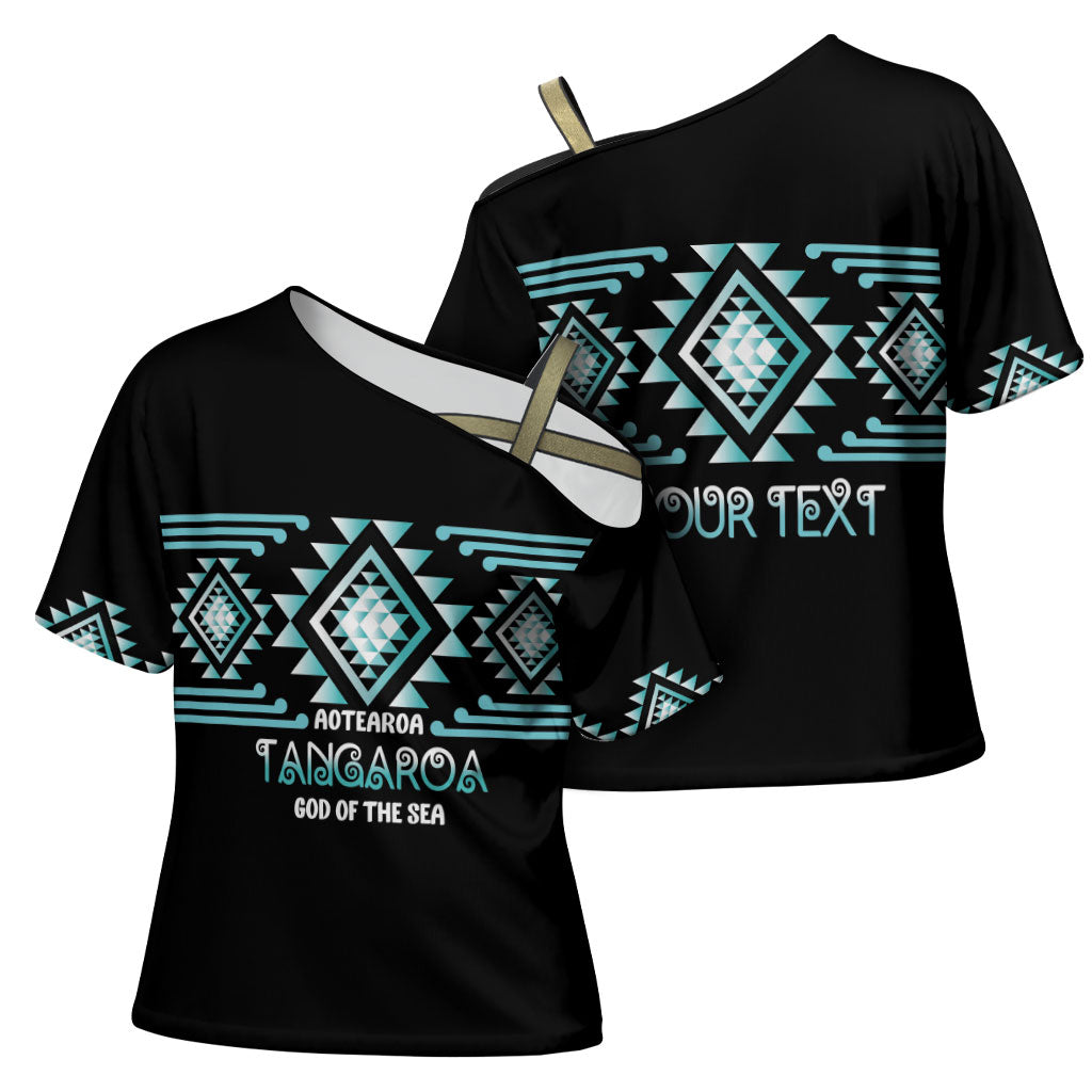 Aotearoa Atua Tangaroa Personalised Cross Shoulder Shirt Maori God Of The Sea Taniko Motifs LT14 - Polynesian Pride