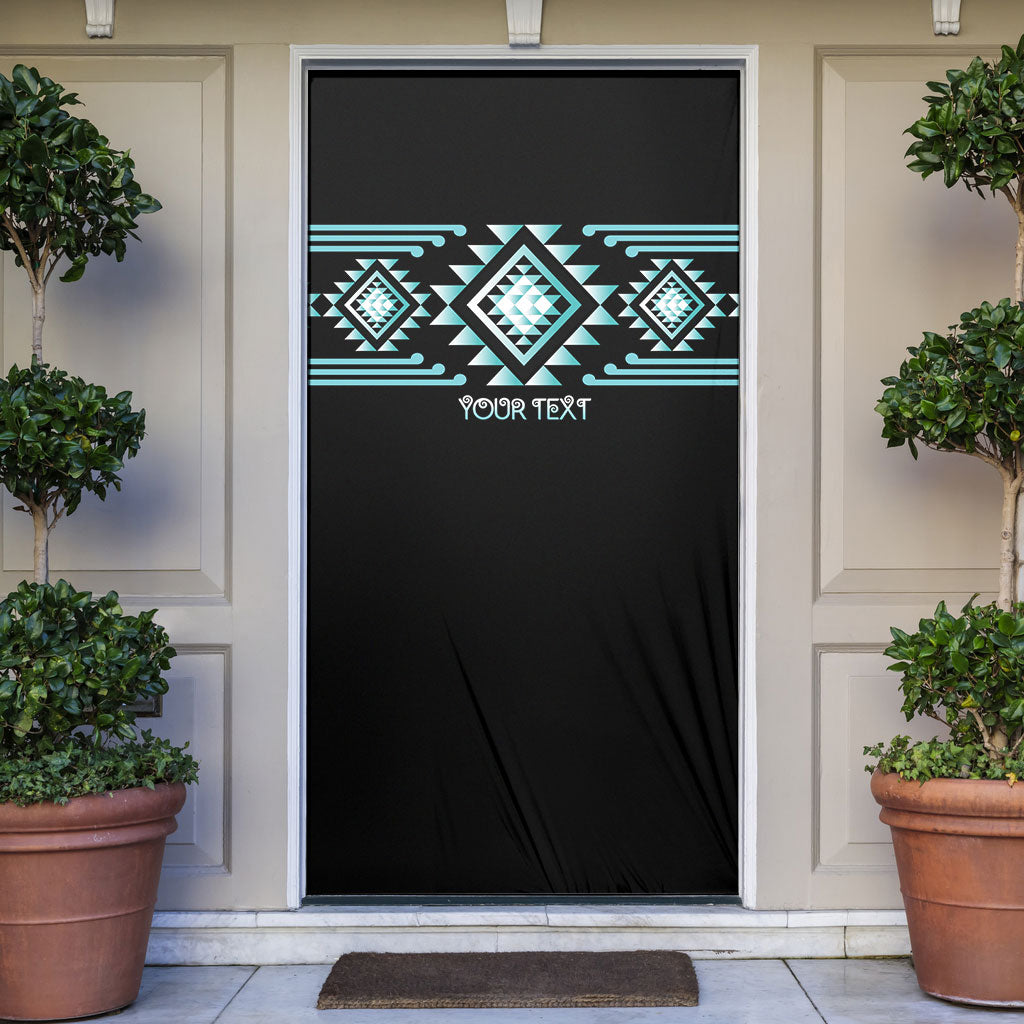 Aotearoa Atua Tangaroa Personalised Door Cover Maori God Of The Sea Taniko Motifs LT14 Turquoise - Polynesian Pride