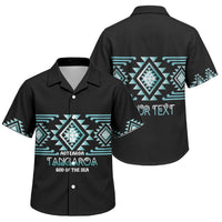 Aotearoa Atua Tangaroa Personalised Family Matching Off The Shoulder Long Sleeve Dress and Hawaiian Shirt Maori God Of The Sea Taniko Motifs LT14 Son's Shirt Turquoise - Polynesian Pride
