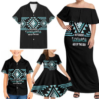 Aotearoa Atua Tangaroa Personalised Family Matching Off Shoulder Maxi Dress and Hawaiian Shirt Maori God Of The Sea Taniko Motifs LT14 - Polynesian Pride