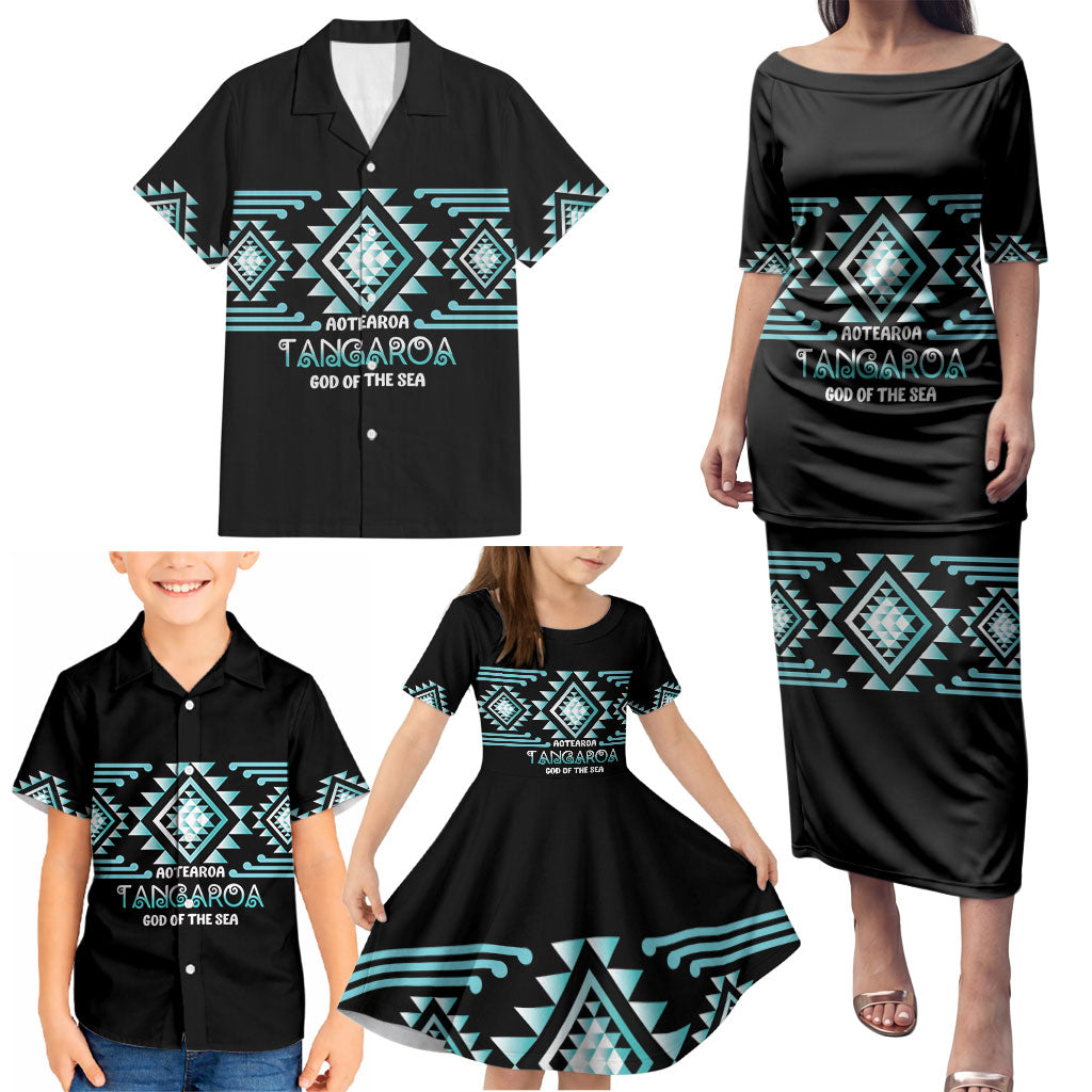 Aotearoa Atua Tangaroa Personalised Family Matching Puletasi and Hawaiian Shirt Maori God Of The Sea Taniko Motifs LT14 - Polynesian Pride