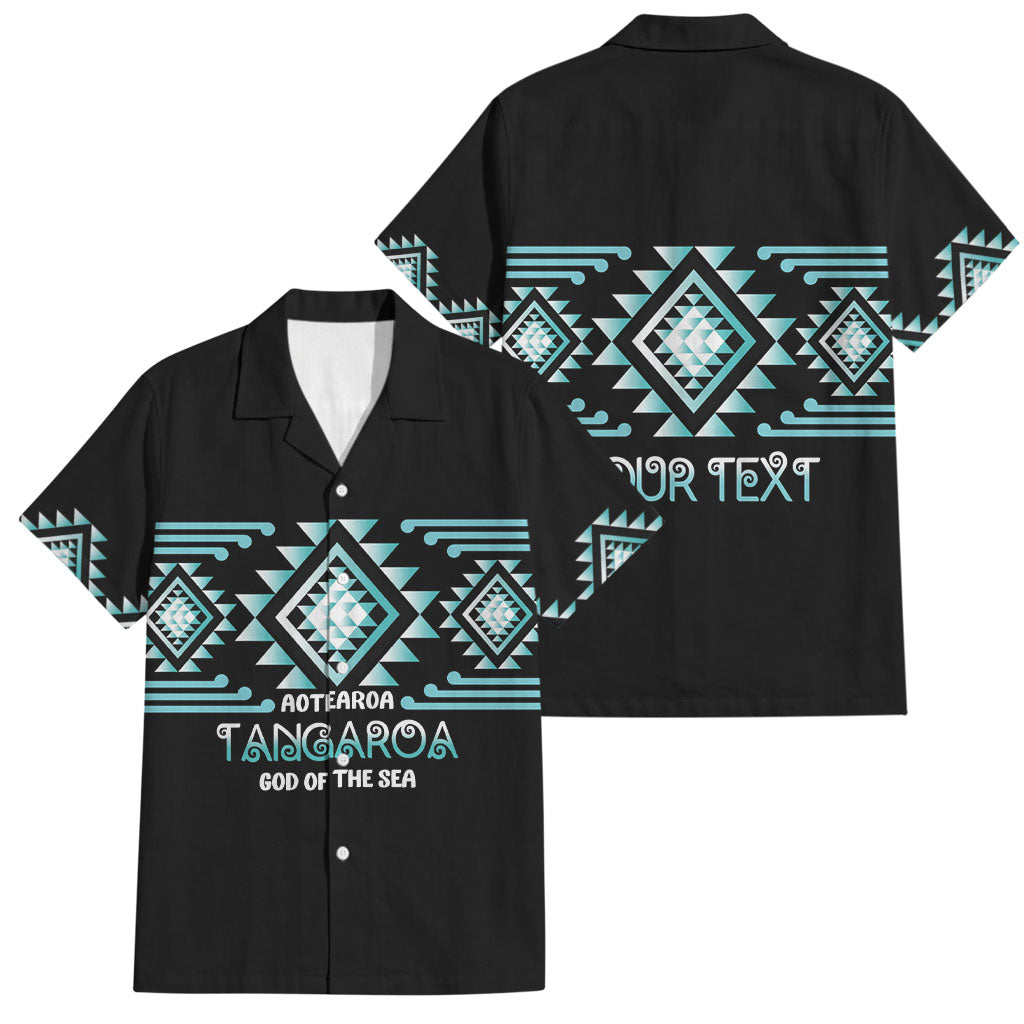 Aotearoa Atua Tangaroa Personalised Family Matching Puletasi and Hawaiian Shirt Maori God Of The Sea Taniko Motifs LT14 Dad's Shirt - Short Sleeve Turquoise - Polynesian Pride