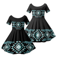 Aotearoa Atua Tangaroa Personalised Family Matching Puletasi and Hawaiian Shirt Maori God Of The Sea Taniko Motifs LT14 Daughter's Dress Turquoise - Polynesian Pride