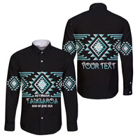 Aotearoa Atua Tangaroa Personalised Family Matching Short Sleeve Bodycon Dress and Hawaiian Shirt Maori God Of The Sea Taniko Motifs LT14 Dad's Shirt - Long Sleeve Turquoise - Polynesian Pride