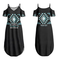 Aotearoa Atua Tangaroa Personalised Family Matching Summer Maxi Dress and Hawaiian Shirt Maori God Of The Sea Taniko Motifs LT14 Mom's Dress Turquoise - Polynesian Pride