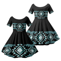 Aotearoa Atua Tangaroa Personalised Family Matching Summer Maxi Dress and Hawaiian Shirt Maori God Of The Sea Taniko Motifs LT14 Daughter's Dress Turquoise - Polynesian Pride