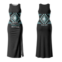Aotearoa Atua Tangaroa Personalised Family Matching Tank Maxi Dress and Hawaiian Shirt Maori God Of The Sea Taniko Motifs LT14 Mom's Dress Turquoise - Polynesian Pride
