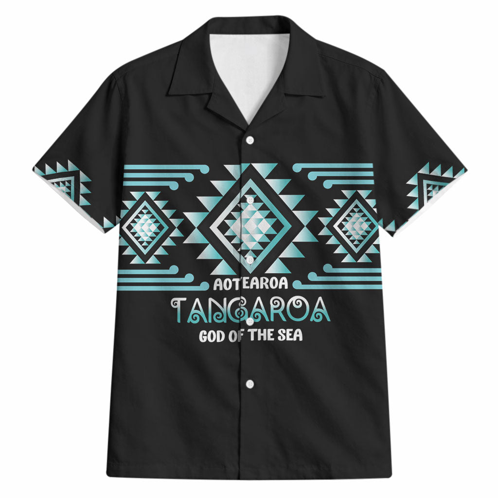 Aotearoa Atua Tangaroa Personalised Hawaiian Shirt Maori God Of The Sea Taniko Motifs LT14 Turquoise - Polynesian Pride