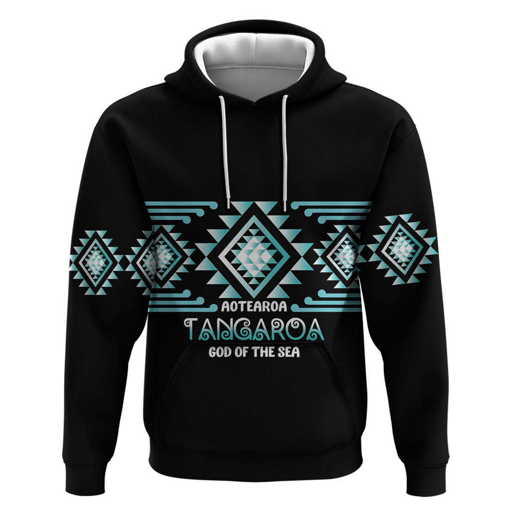 Aotearoa Atua Tangaroa Personalised Hoodie Maori God Of The Sea Taniko Motifs LT14 Pullover Hoodie Turquoise - Polynesian Pride