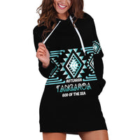 Aotearoa Atua Tangaroa Personalised Hoodie Dress Maori God Of The Sea Taniko Motifs LT14 Turquoise - Polynesian Pride