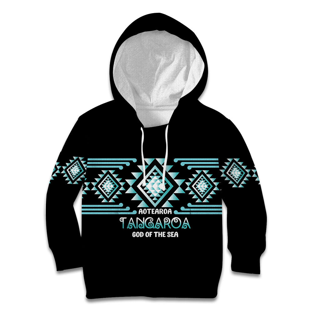 Aotearoa Atua Tangaroa Personalised Kid Hoodie Maori God Of The Sea Taniko Motifs LT14 Hoodie Turquoise - Polynesian Pride