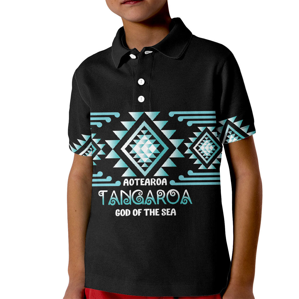 Aotearoa Atua Tangaroa Personalised Kid Polo Shirt Maori God Of The Sea Taniko Motifs LT14 Kid Turquoise - Polynesian Pride