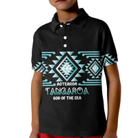 Aotearoa Atua Tangaroa Personalised Kid Polo Shirt Maori God Of The Sea Taniko Motifs LT14 Kid Turquoise - Polynesian Pride