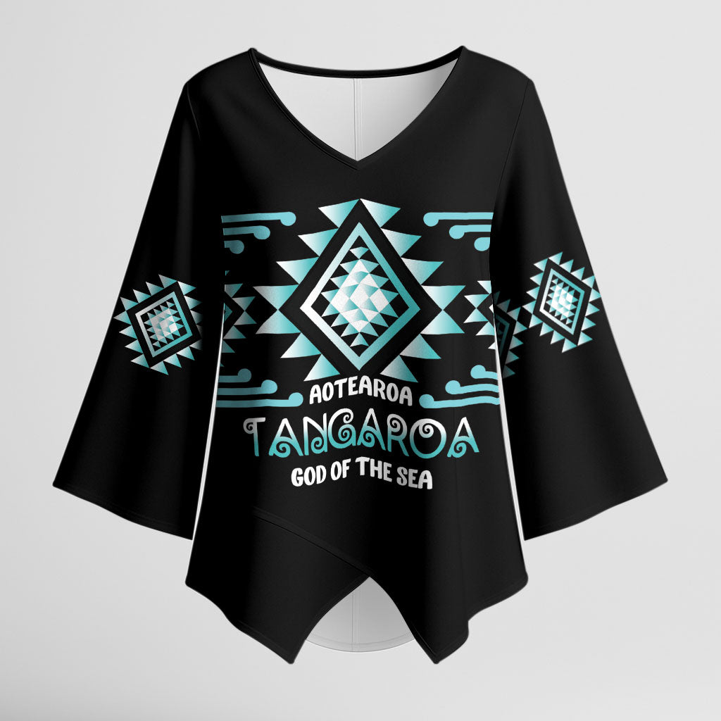 Aotearoa Atua Tangaroa Personalised Kimono Sleeve Blouse Maori God Of The Sea Taniko Motifs LT14 Female Turquoise - Polynesian Pride