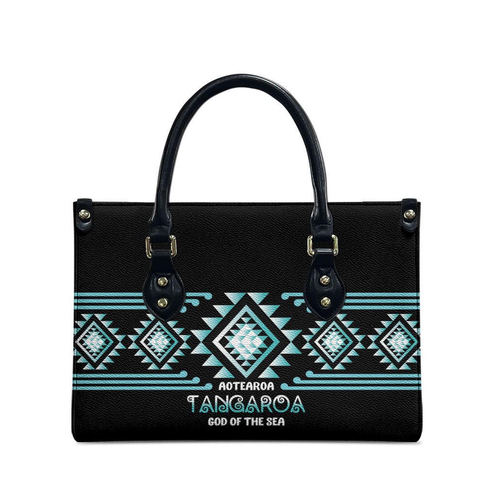 Aotearoa Atua Tangaroa Leather Bag Maori God Of The Sea Taniko Motifs LT14 - Polynesian Pride