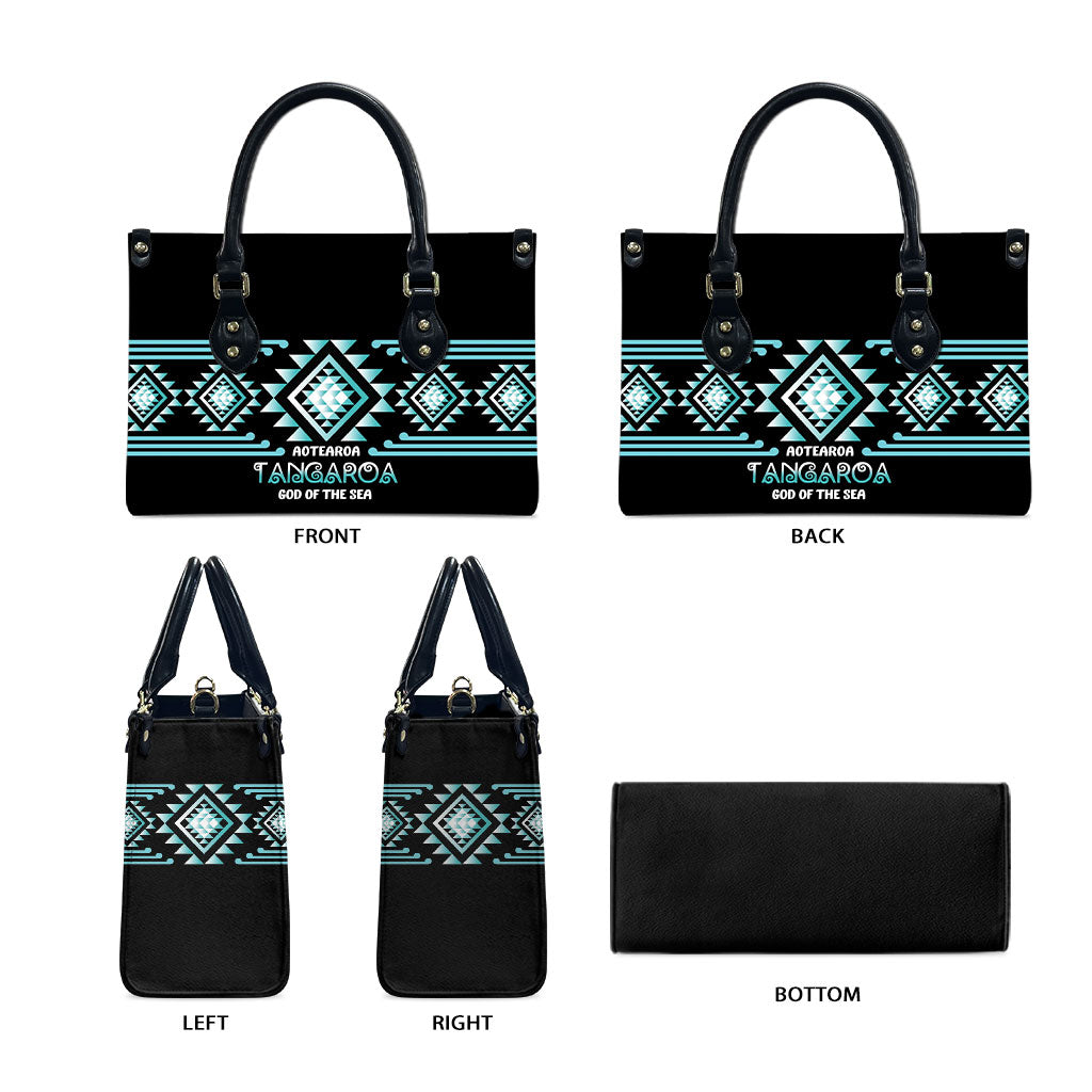 Aotearoa Atua Tangaroa Leather Bag Maori God Of The Sea Taniko Motifs LT14 - Polynesian Pride