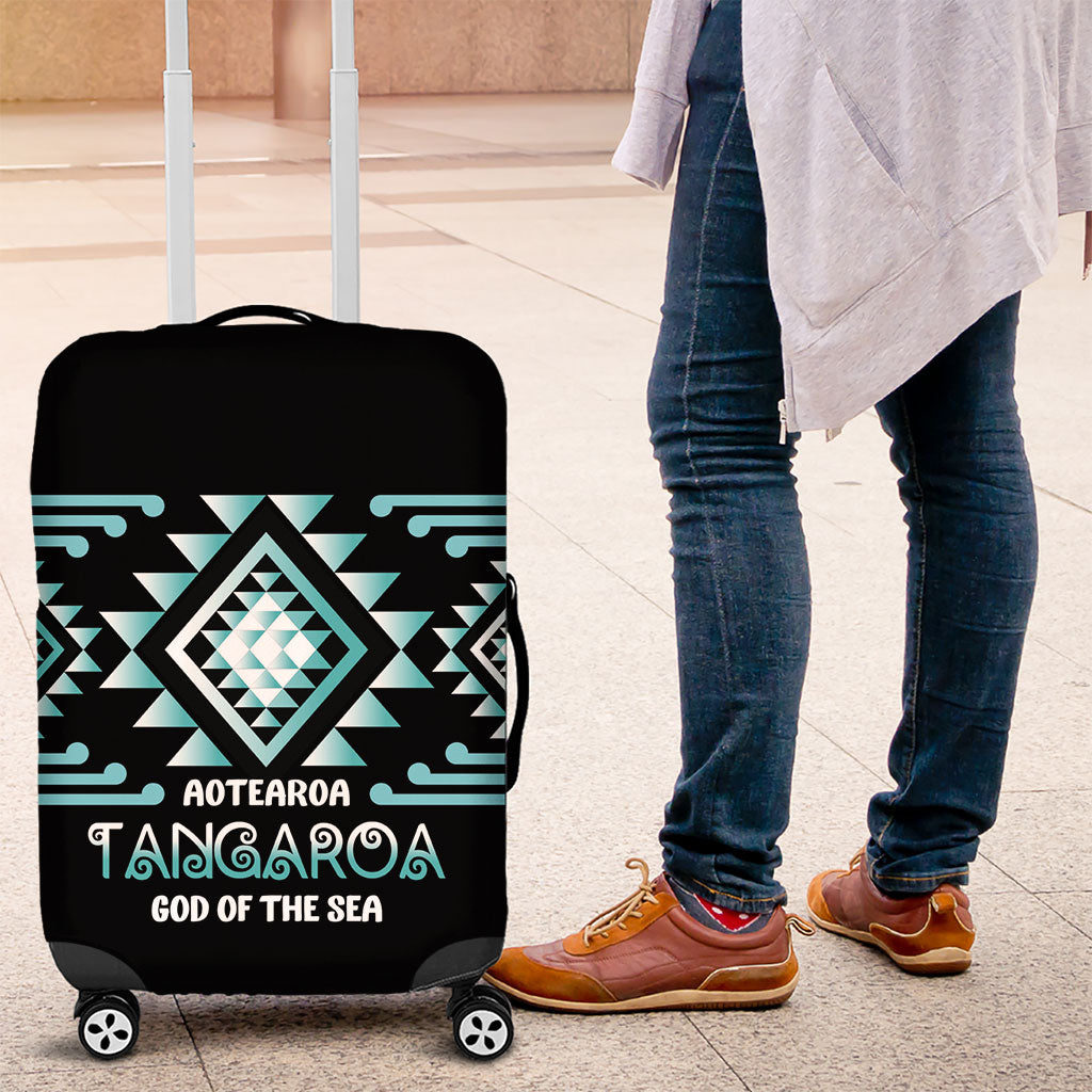 Aotearoa Atua Tangaroa Luggage Cover Maori God Of The Sea Taniko Motifs LT14 Turquoise - Polynesian Pride