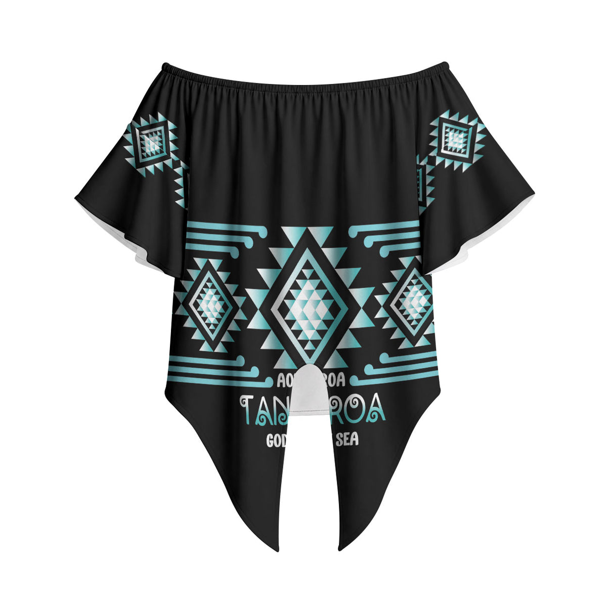 Aotearoa Atua Tangaroa Personalised Off Shoulder Wrap Waist Top Maori God Of The Sea Taniko Motifs LT14 - Polynesian Pride