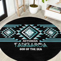 Aotearoa Atua Tangaroa Round Carpet Maori God Of The Sea Taniko Motifs LT14 Turquoise - Polynesian Pride