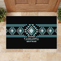 Aotearoa Atua Tangaroa Rubber Doormat Maori God Of The Sea Taniko Motifs LT14 Turquoise - Polynesian Pride