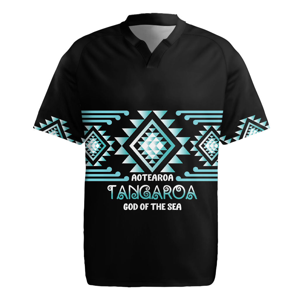 Aotearoa Atua Tangaroa Personalised Rugby Jersey Maori God Of The Sea Taniko Motifs LT14 Turquoise - Polynesian Pride