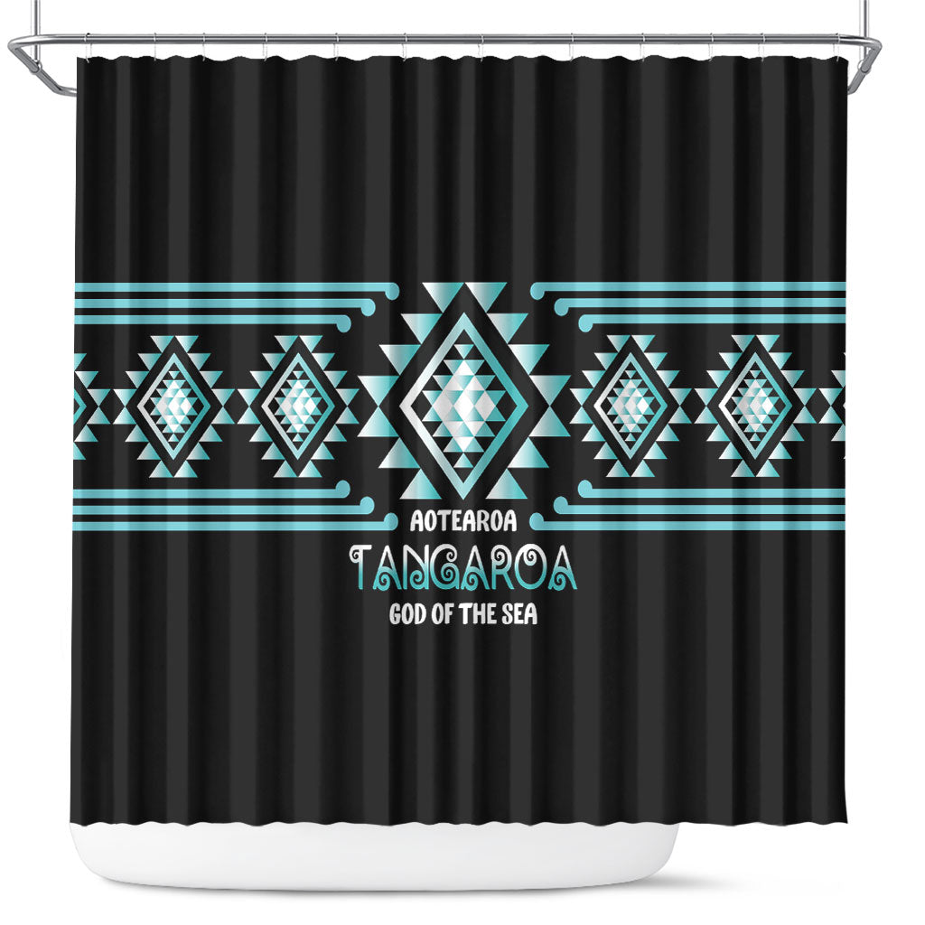 Aotearoa Atua Tangaroa Shower Curtain Maori God Of The Sea Taniko Motifs LT14 Turquoise - Polynesian Pride