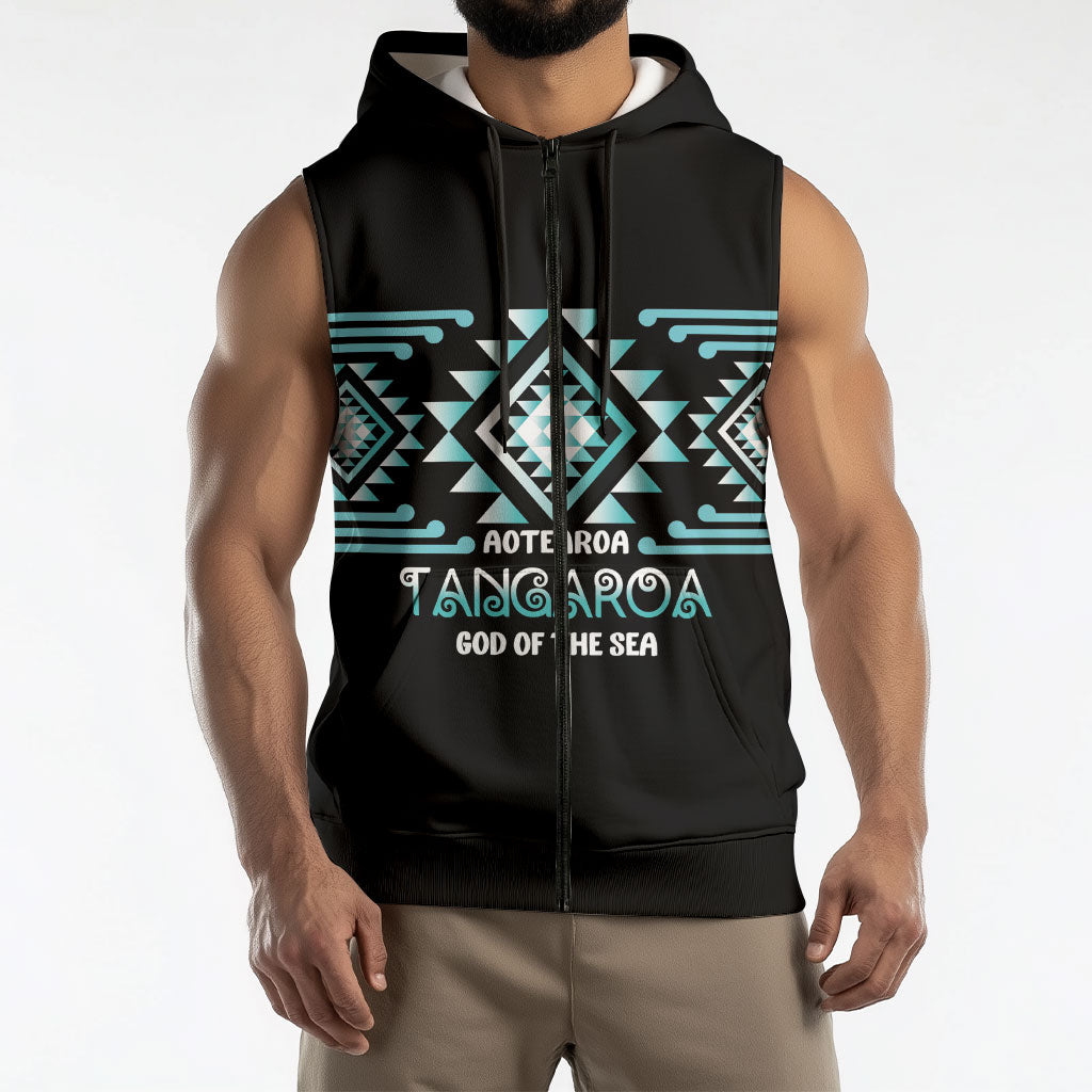Aotearoa Atua Tangaroa Personalised Sleeveless Zip Hoodie Maori God Of The Sea Taniko Motifs LT14 - Polynesian Pride