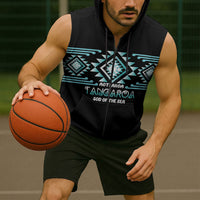 Aotearoa Atua Tangaroa Personalised Sleeveless Zip Hoodie Maori God Of The Sea Taniko Motifs LT14 - Polynesian Pride