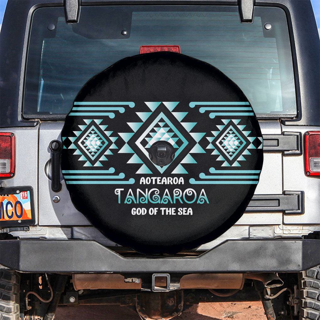 Aotearoa Atua Tangaroa Spare Tire Cover Maori God Of The Sea Taniko Motifs LT14 Turquoise - Polynesian Pride