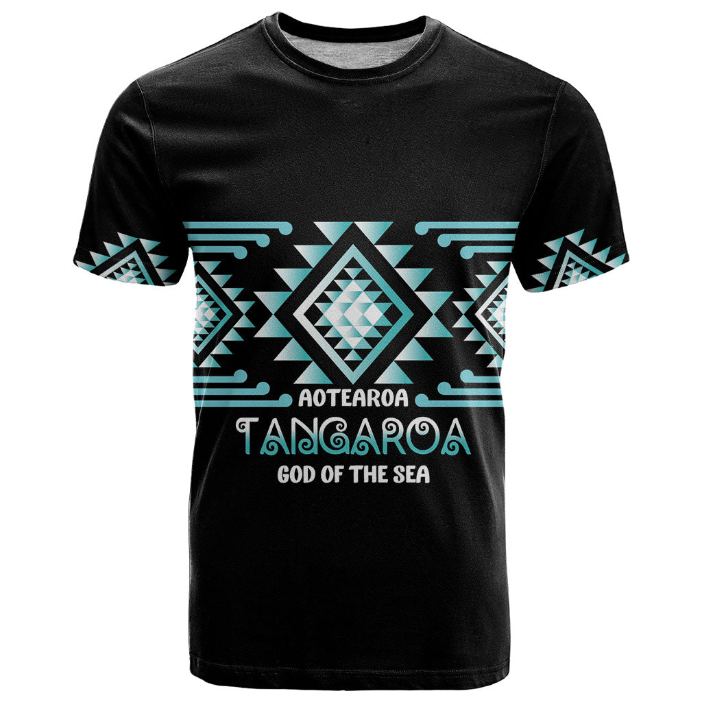 Aotearoa Atua Tangaroa Personalised T Shirt Maori God Of The Sea Taniko Motifs LT14 Turquoise - Polynesian Pride