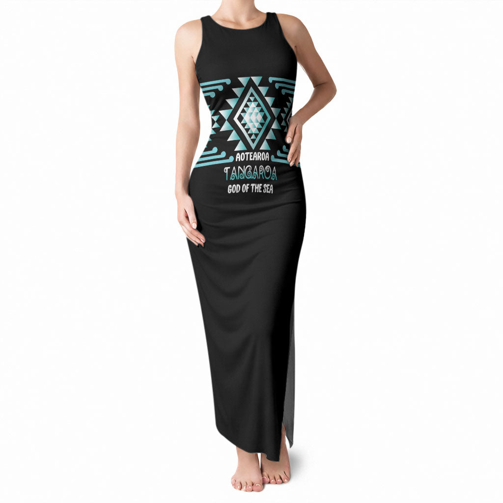 Aotearoa Atua Tangaroa Personalised Tank Maxi Dress Maori God Of The Sea Taniko Motifs LT14 Women Turquoise - Polynesian Pride