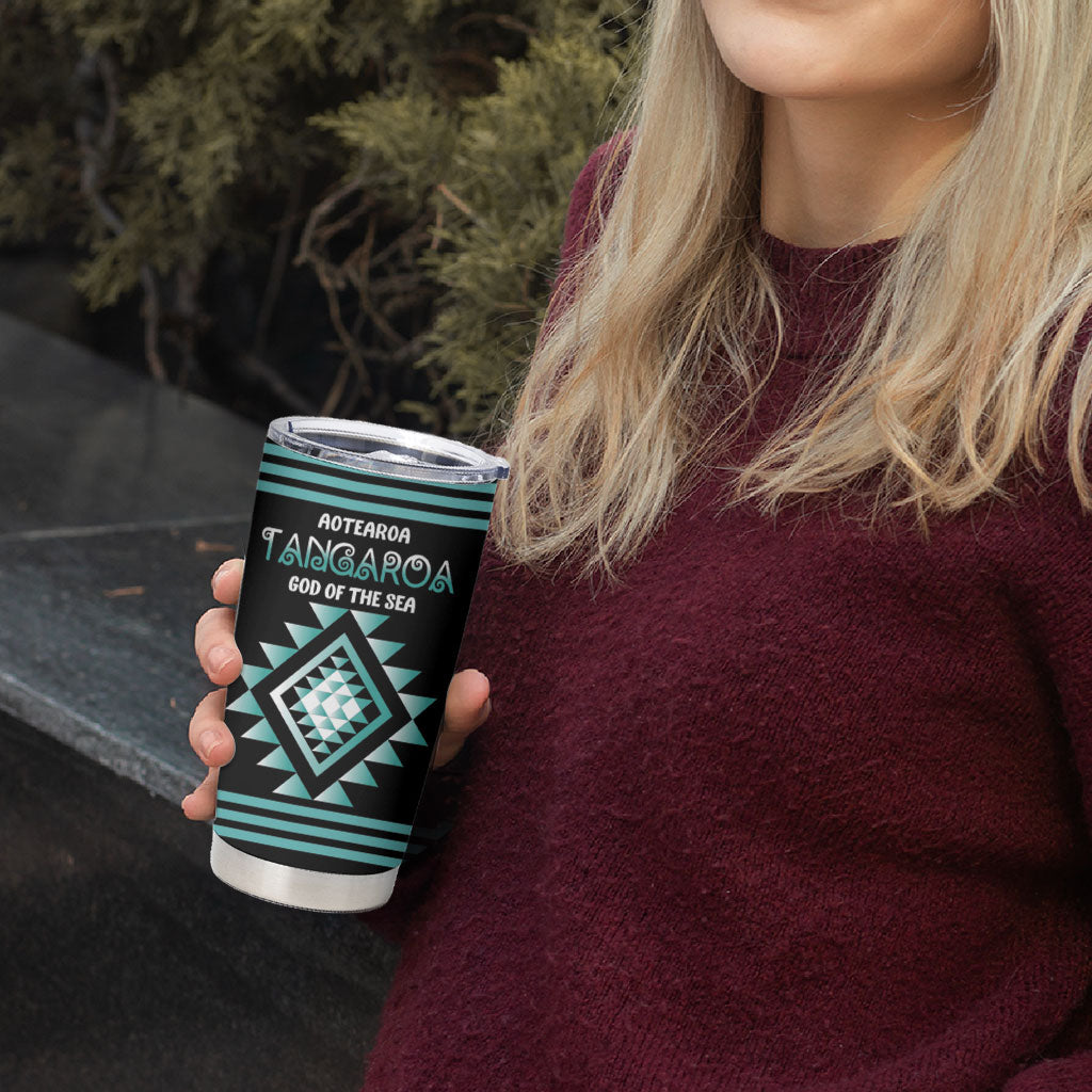Aotearoa Atua Tangaroa Personalised Tumbler Cup Maori God Of The Sea Taniko Motifs LT14 - Polynesian Pride