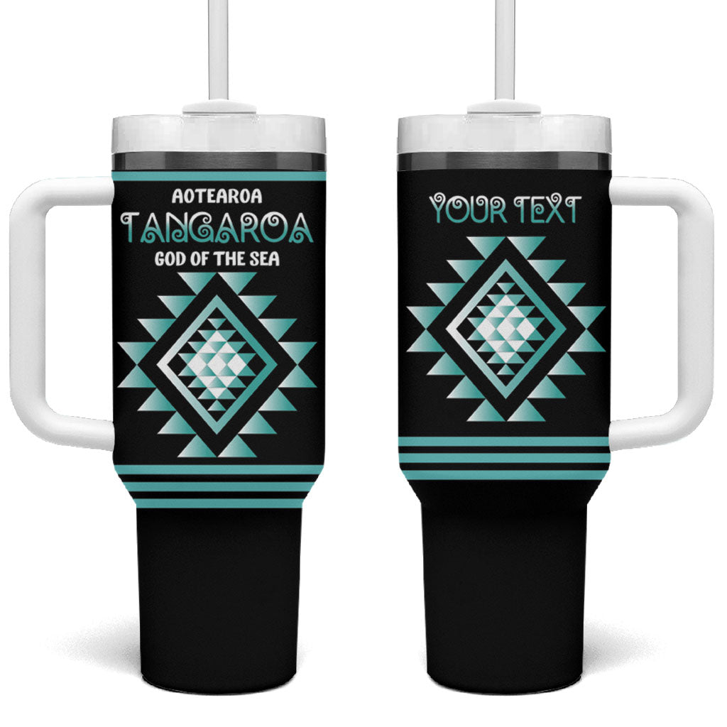 Aotearoa Atua Tangaroa Personalised Tumbler With Handle Maori God Of The Sea Taniko Motifs LT14 One Size: 40 oz Turquoise - Polynesian Pride