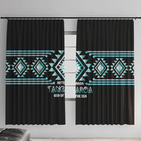 Aotearoa Atua Tangaroa Window Curtain Maori God Of The Sea Taniko Motifs LT14 With Hooks Turquoise - Polynesian Pride
