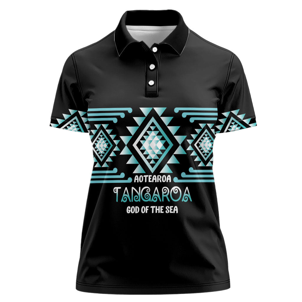 Aotearoa Atua Tangaroa Personalised Women Polo Shirt Maori God Of The Sea Taniko Motifs LT14 Female Turquoise - Polynesian Pride