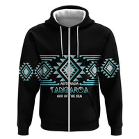 Aotearoa Atua Tangaroa Personalised Zip Hoodie Maori God Of The Sea Taniko Motifs LT14 Zip Hoodie Turquoise - Polynesian Pride