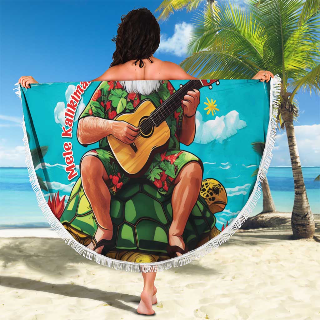 Hawaii Christmas Beach Blanket Mele Kalikimaka Poinsettia Lei - Cyan
