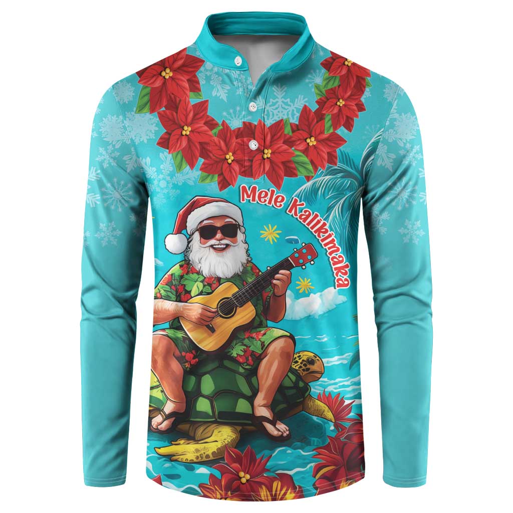 Hawaii Christmas Button Sweatshirt Mele Kalikimaka Poinsettia Lei - Cyan