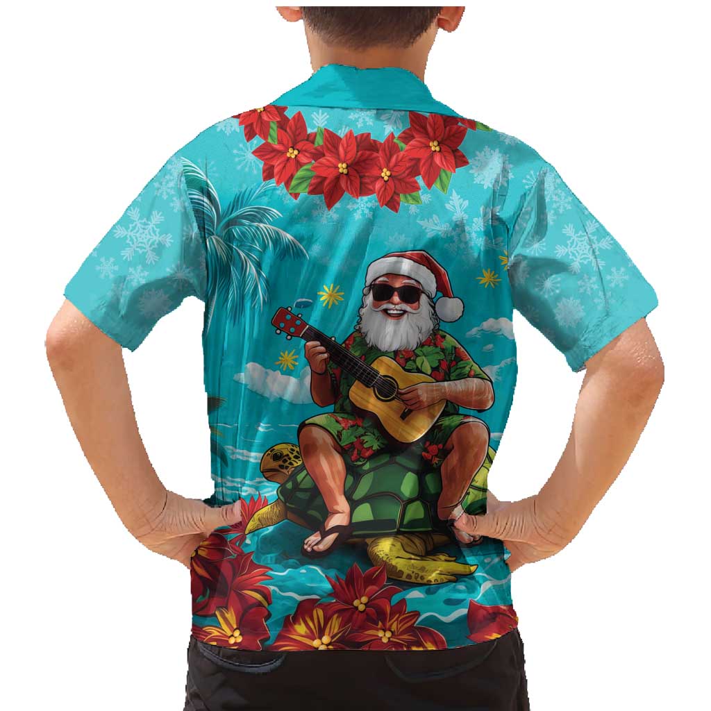 Hawaii Christmas Family Matching Mermaid Dress and Hawaiian Shirt Mele Kalikimaka Poinsettia Lei - Cyan