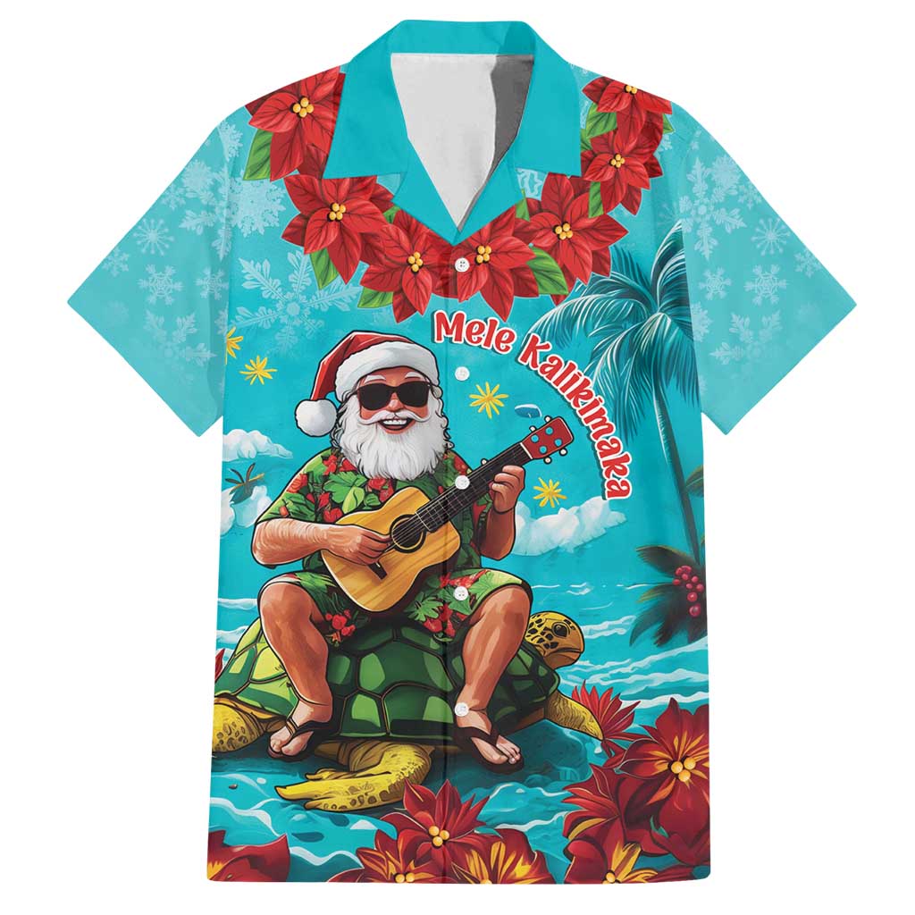 Hawaii Christmas Family Matching Summer Maxi Dress and Hawaiian Shirt Mele Kalikimaka Poinsettia Lei - Cyan