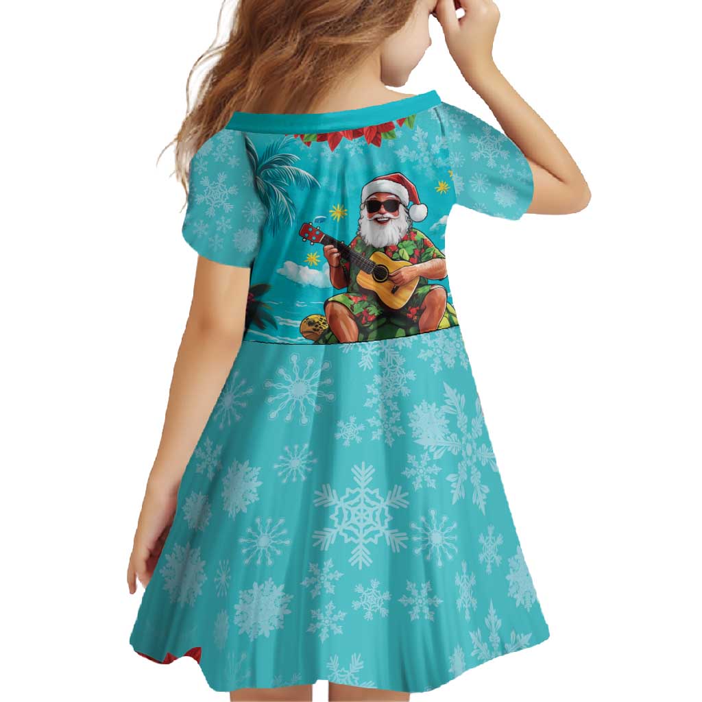 Hawaii Christmas Family Matching Tank Maxi Dress and Hawaiian Shirt Mele Kalikimaka Poinsettia Lei - Cyan