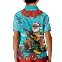 Hawaii Christmas Kid Polo Shirt Mele Kalikimaka Poinsettia Lei - Cyan