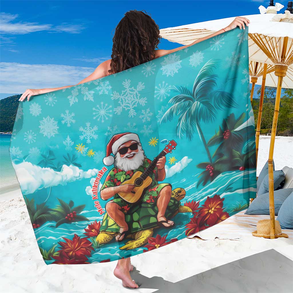 Hawaii Christmas Sarong Mele Kalikimaka Poinsettia Lei - Cyan
