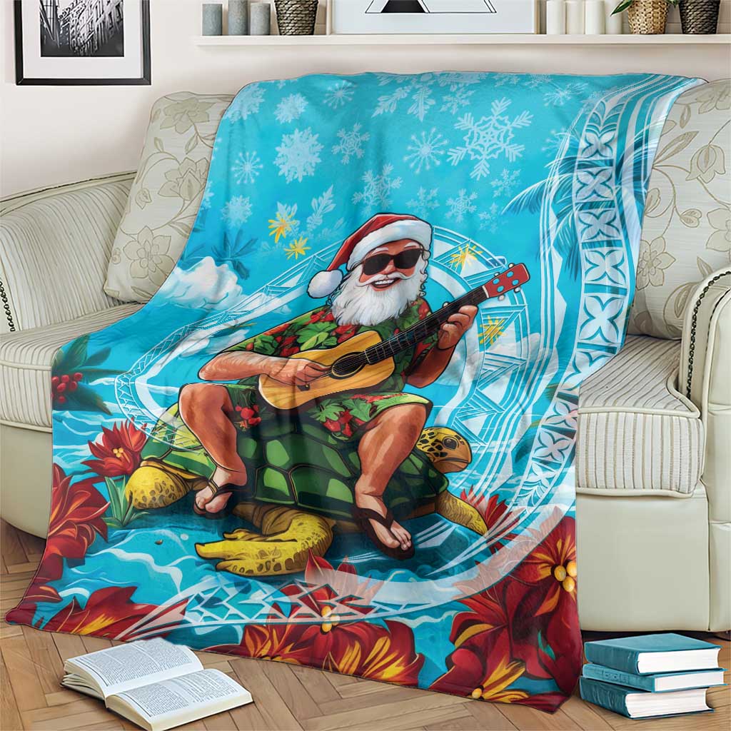 Hawaii Christmas Blanket Mele Kalikimaka Poinsettia Lei Polynesian - Blue