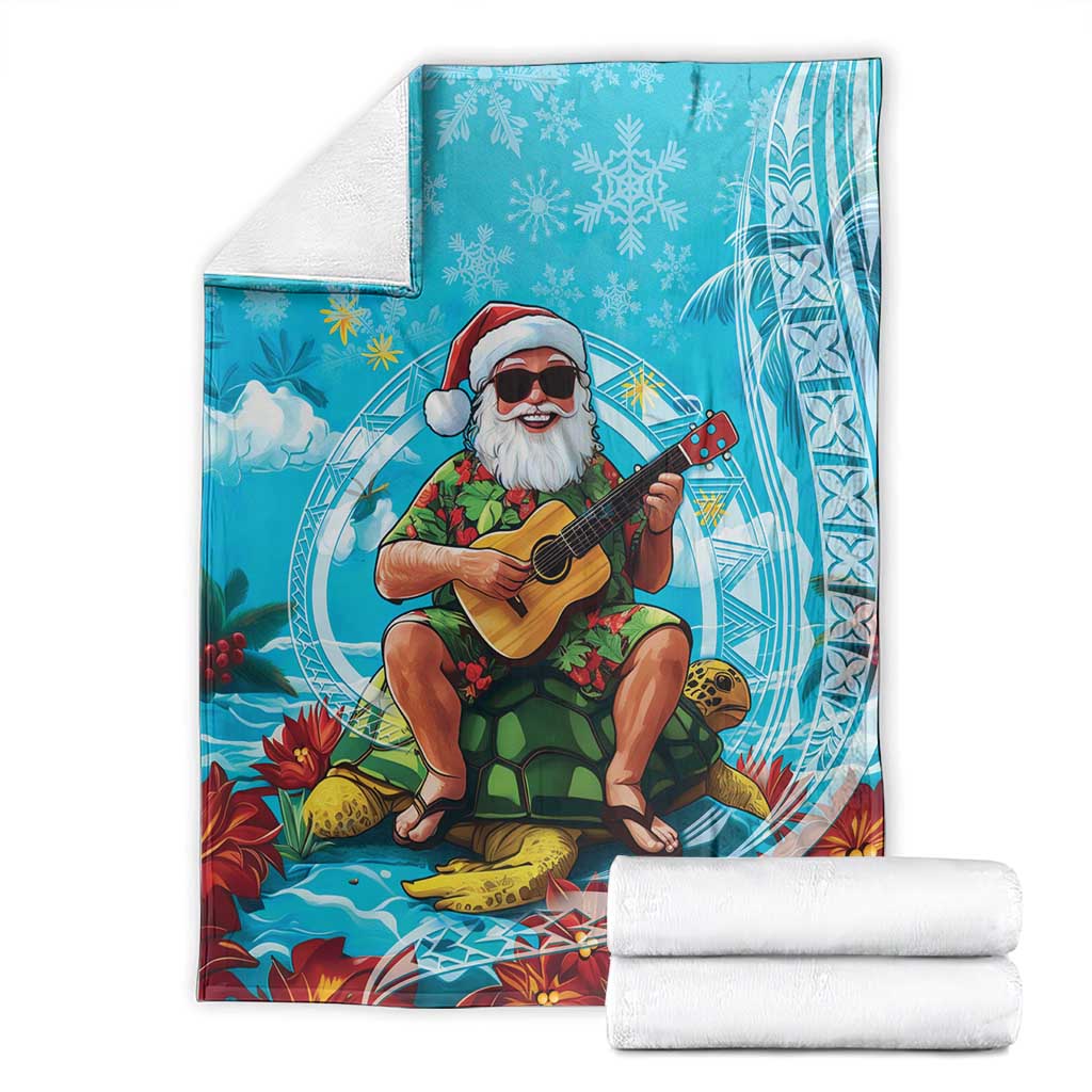 Hawaii Christmas Blanket Mele Kalikimaka Poinsettia Lei Polynesian - Blue
